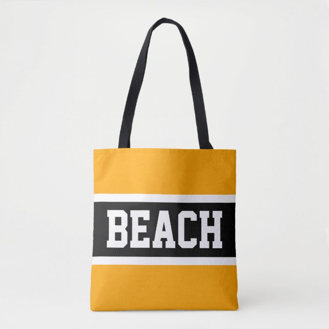Bolsa Tote Texto BEACH Negrito Brilho Amarelo-Amarelo-Faixa B (Frente)