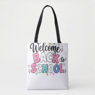 Bolsa Tote texto colorido de boas-vindas de volta às aulas co