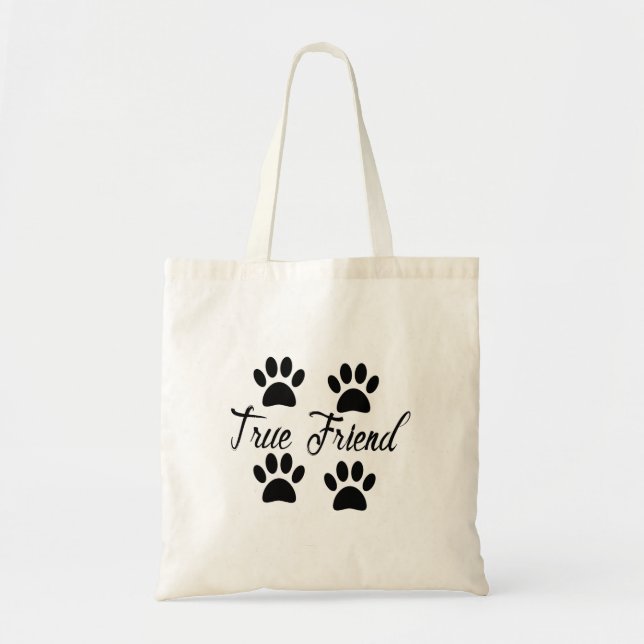 Bolsa Tote Texto de Amigos Verdadeiros da Pata de Cães (Frente)