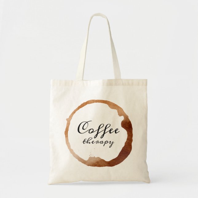 Bolsa Tote Texto de terapia ao café com design de mancha de c (Frente)