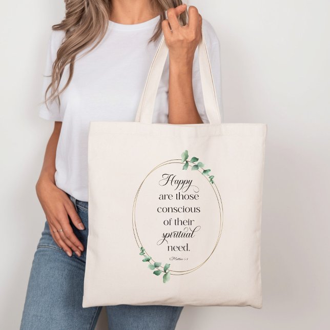 Bolsa Tote Texto do ano JW 2026 com Eucalipto Mateus 5:3 (Criador carregado)