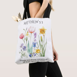 Bolsa Tote Texto do Ano JW 2026 com Flores de Aquarela Branco