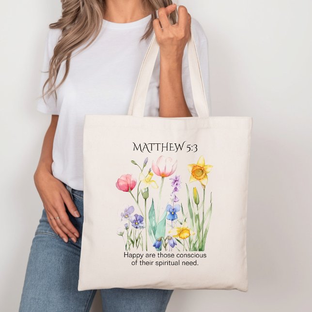 Bolsa Tote Texto do Ano JW 2026 com Flores em Aquarela (Criador carregado)