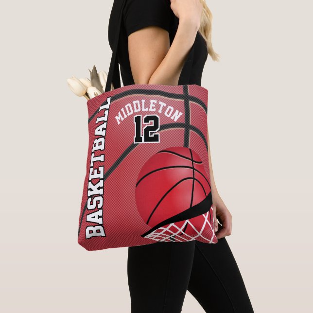 Bolsa Tote Texto do basquetebol | DIY do esporte - vermelho (Close Up)