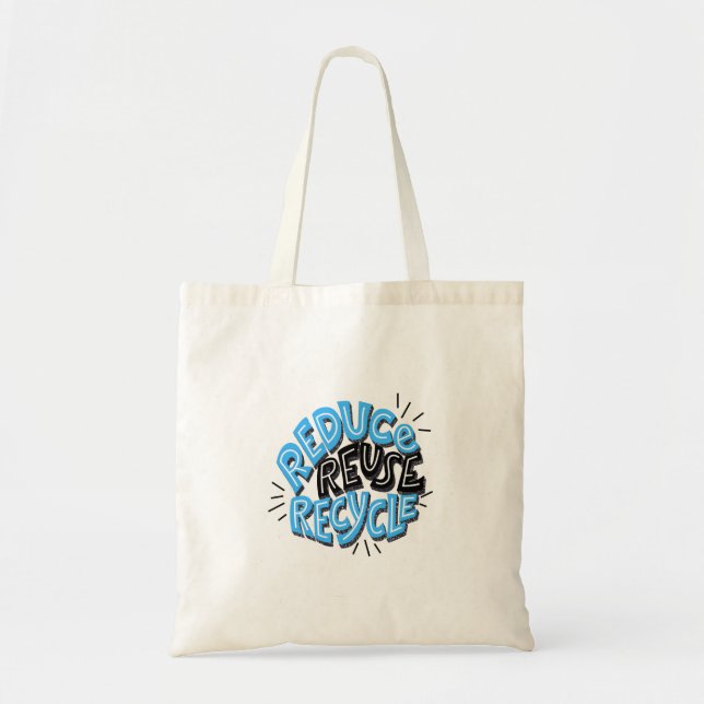 Bolsa Tote Texto do estilo "Reduzir Reciclar de Reutilização" (Frente)
