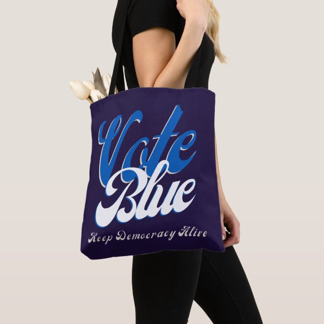 Bolsa Tote Texto do Estilo Retroativo Azul (Close Up)