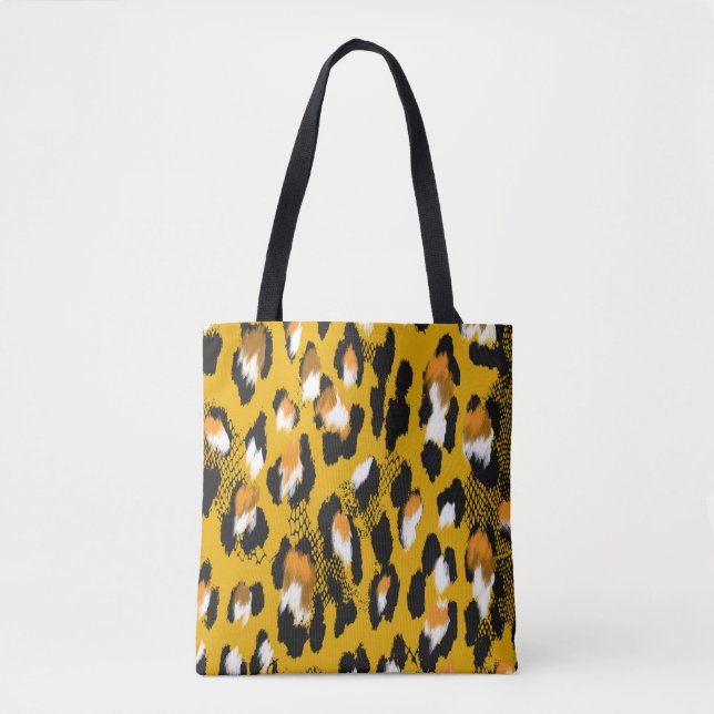 Bolsa Tote Texto do Leopardo Fundo de Impressão de Animais (Frente)