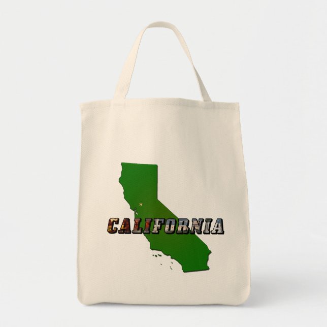 Bolsa Tote Texto do Mapa e Imagem da Califórnia (Frente)