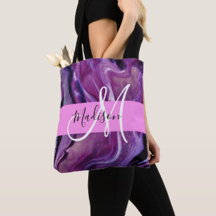 Bolsa Tote Texto do Shimmer Purple Abstrato Glam Monograma Ro