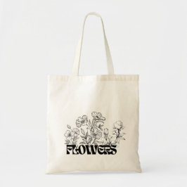 Bolsa Tote Texto e gráfico das flores pretas modernas