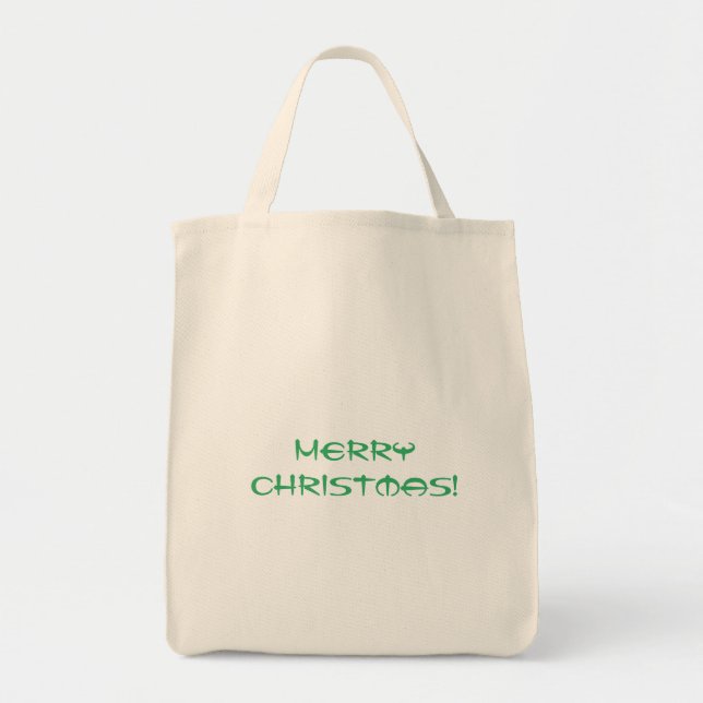 Bolsa Tote Texto Feliz Natal Impresso torna Amante de Compras (Frente)