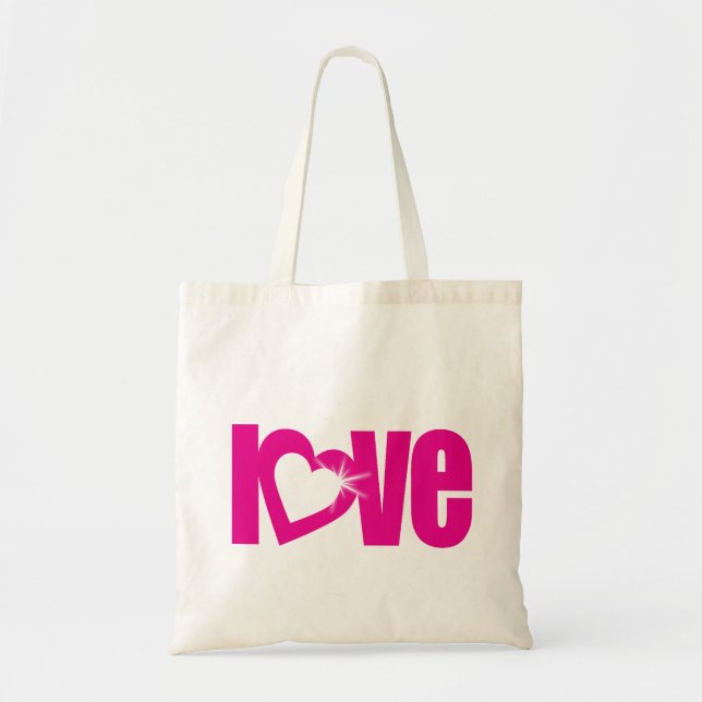 Bolsa Tote Texto gráfico cor-de-rosa "amor" (Frente)