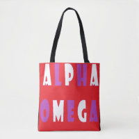 Texto grande branco roxo Alfa Omega vermelho