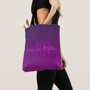 Bolsa Tote Texto Monograma Editável Moderno e Ombre Roxo