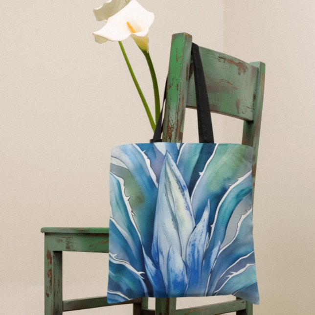 Bolsa Tote Texto ou Nome Personalizado do Agave Azul (The Blue Agave tote bag features complimentary shades of blue and green.)