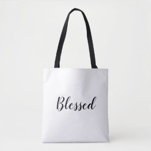 Bolsa Tote Texto personalizado branco-preto abençoado, bonit