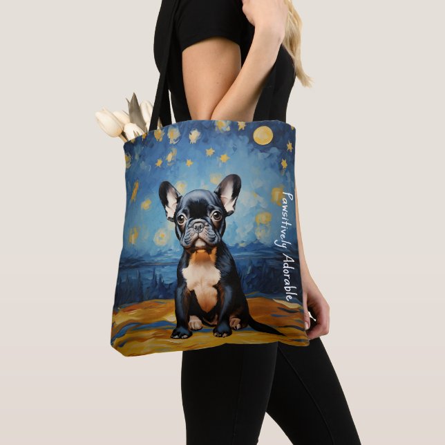 Bolsa Tote 🐕 texto personalizado, cachorrinho Frenchie (Close Up)