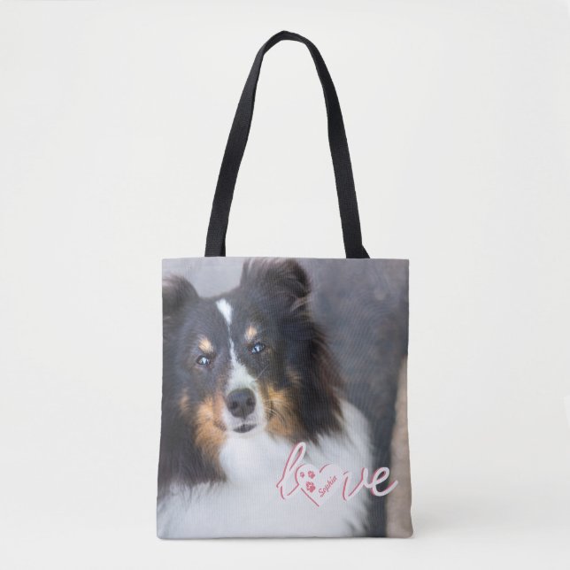 Bolsa Tote Texto Personalizado De Foto Pet E Amor Com Palavra (Frente)