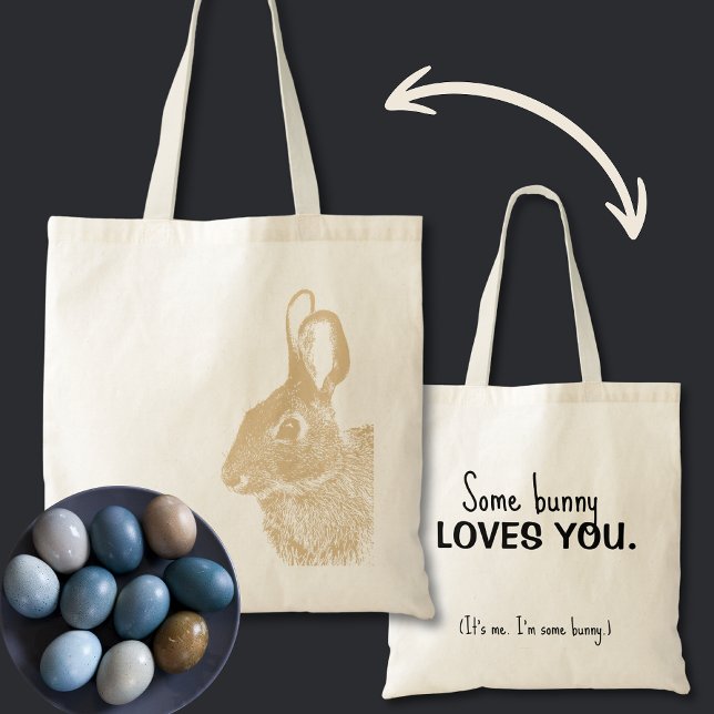 Bolsa Tote Texto Personalizado Do Coelhinho Da Páscoa Negra D (Tan brown natural Easter bunny bag is so cute and a more earth-conscious way to celebrate.)