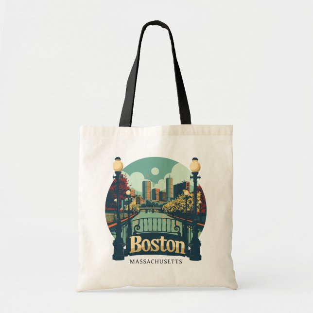 Bolsa Tote Texto Personalizado em Boston Massachusetts (Frente)