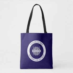 Bolsa Tote Texto Personalizável & Seu Logotipo   Azul Escuro 