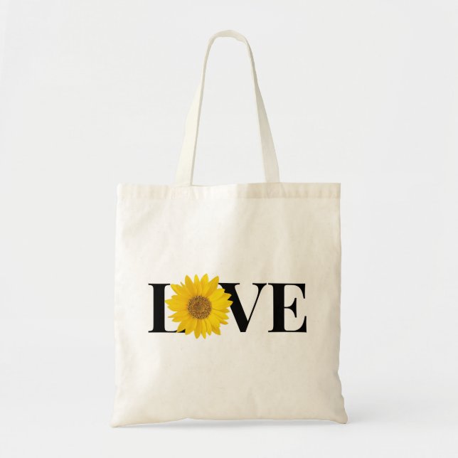 Bolsa Tote Texto preto "Amor" com girassol amarelo (Frente)