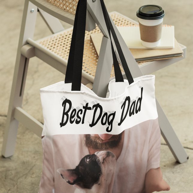 Bolsa Tote Texto Preto da Foto do Melhor Pai de Cão (Criador carregado)