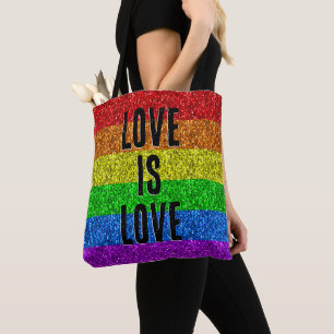 Bolsa Tote Texto vibrante do sinalizador LGBT Sparkle Love pe