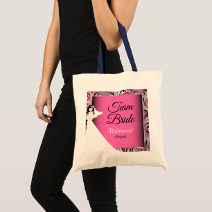 Bolsa Tote Texto Wedding do rosa DIY da noiva da equipe