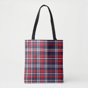 Bolsa Tote Textura assimétrica de Xadrez Marinho Vermelho