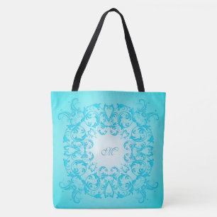 Bolsa Tote Textura barroco do inclinação de turquesa.