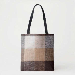 Bolsa Tote Textura castanha de tecido de xadrez de lã marcad