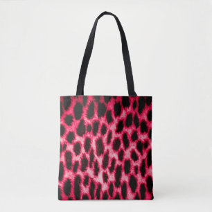 Bolsa Tote Textura de couro-leopardo com cores pretas e verme