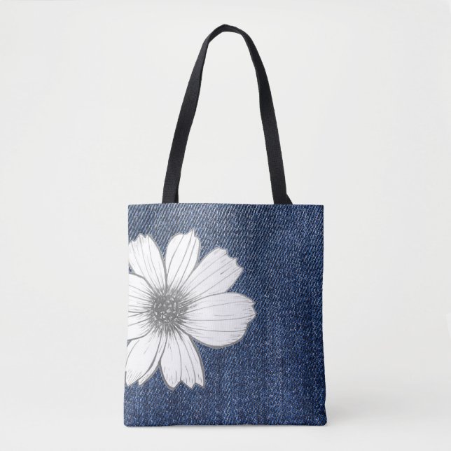 Bolsa Tote Textura de jeans florais (Frente)