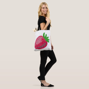 Bolsa Tote Textura de Lápis de Cor Fofa Morango Vermelho Frut