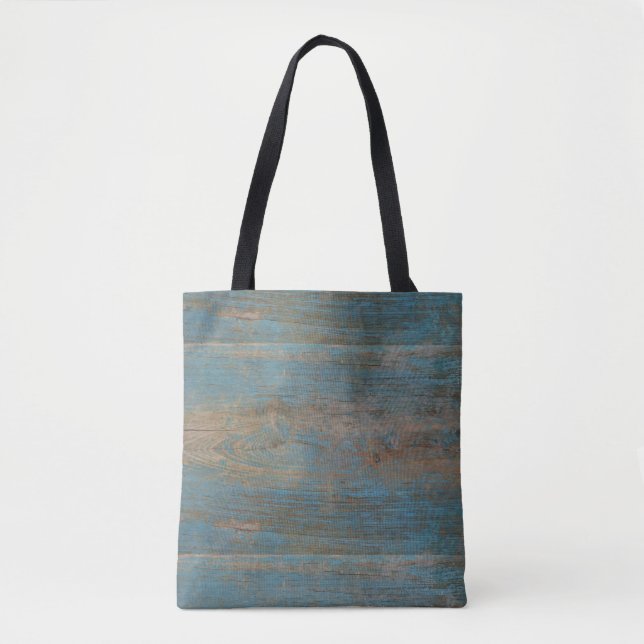 Bolsa Tote Textura de madeira de praia azul (Frente)