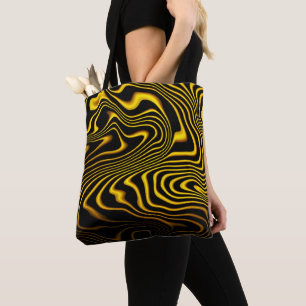 Bolsa Tote Textura de Redemoinhos Preto Amarelo Dourado