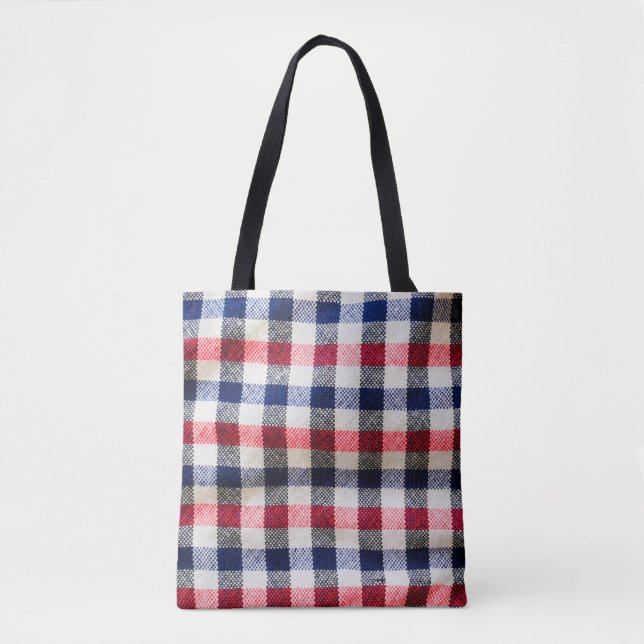 Bolsa Tote textura do tecido escocês, tecido de algodão quadr (Frente)