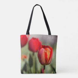 Bolsa Tote Textura dupla da tulipa vermelha