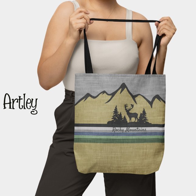 Bolsa Tote Textura em Linn Retro Natureza Cena de Montanha (Criador carregado)