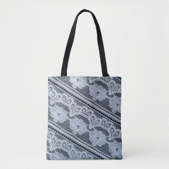 Bolsa Tote Textura, fundo, padrão. tecido de rendas brancas.  (Frente)