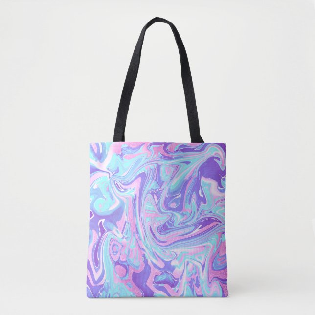 Bolsa Tote Textura Líquida do Mármaco Azul e Roxo (Frente)
