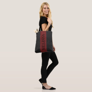 Bolsa Tote Textura Preta E Vermelha De Couro