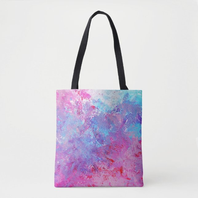 Bolsa Tote Textura rosa-azul criativa, manchas de tinta. (Frente)
