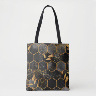 Bolsa Tote Textura uniforme de hexágono mármore com folhas