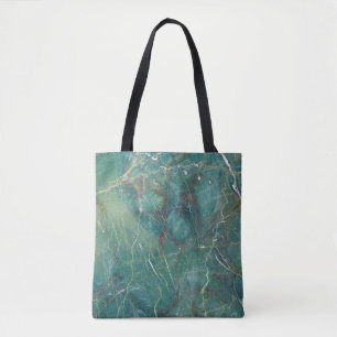 Bolsa Tote Textura verde de mármore malaquita, estrutura det