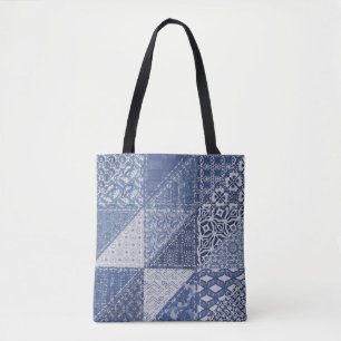 Bolsa Tote Textura Vintage de Correção de Triângulo Denim.
