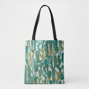 Bolsa Tote Textura Vintage Repetida De Cactus Green