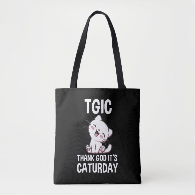 Bolsa Tote TGIC Graças a Deus É Caturday (Frente)