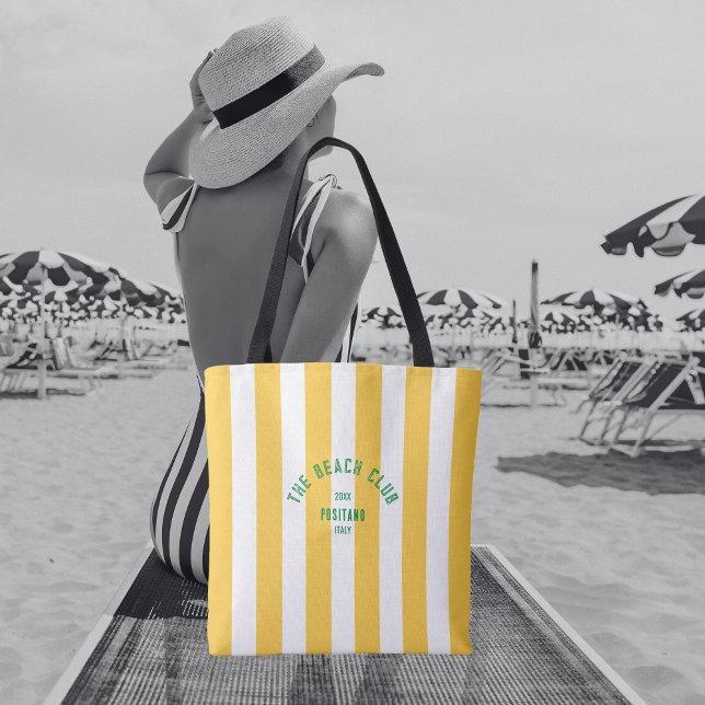 Bolsa Tote The Beach Club Crest Yellow Cabana Stripe (Criador carregado)